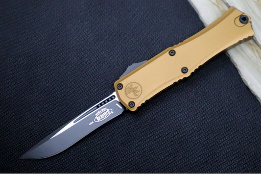 Microtech Mini Hera II OTF - Recurve Blade / Black Finish / Tan Anodized Aluminum Handle 1705M-1TA