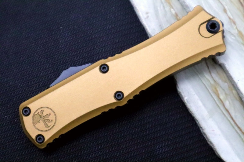 Microtech Mini Hera II OTF - Recurve Blade / Black Finish / Tan Anodized Aluminum Handle 1705M-1TA - Northwest Knives