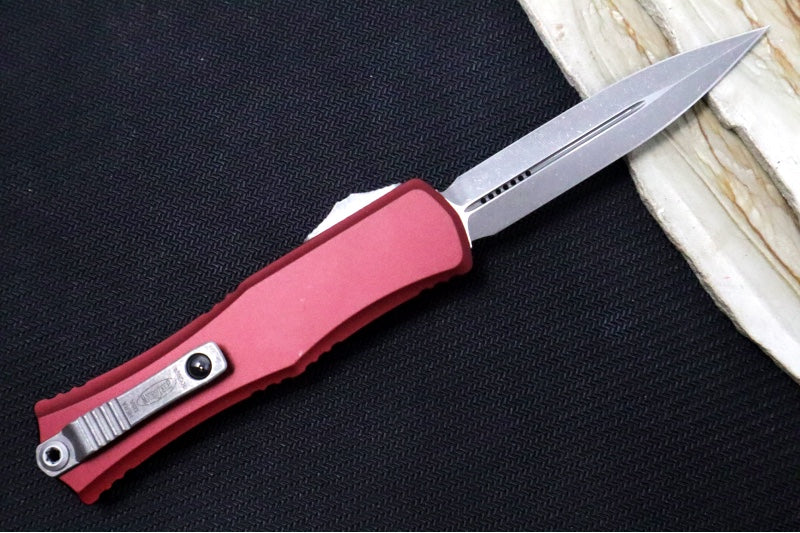 Microtech Mini Hera II OTF - Dagger Blade / Apocalyptic Finish / Merlot Anodized Aluminum Handle 1702M-10APMR - Northwest Knives