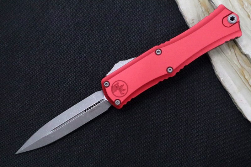 Microtech Mini Hera II OTF - Dagger Blade / Apocalyptic Finish / Red Anodized Aluminum Handle 1702M-10APRD