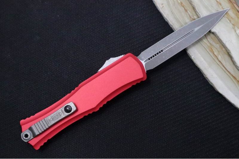 Microtech Mini Hera II OTF - Dagger Blade / Apocalyptic Finish / Red Anodized Aluminum Handle 1702M-10APRD