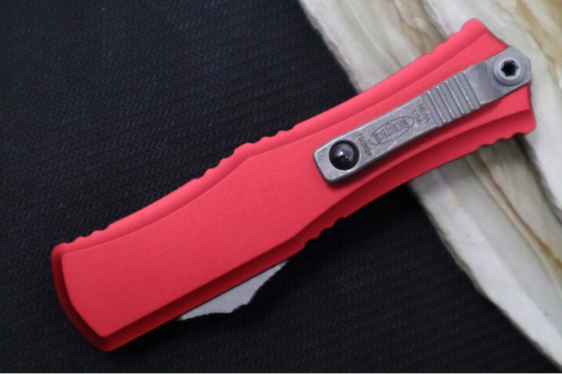 Microtech Mini Hera II OTF - Dagger Blade / Apocalyptic Finish / Red Anodized Aluminum Handle 1702M-10APRD