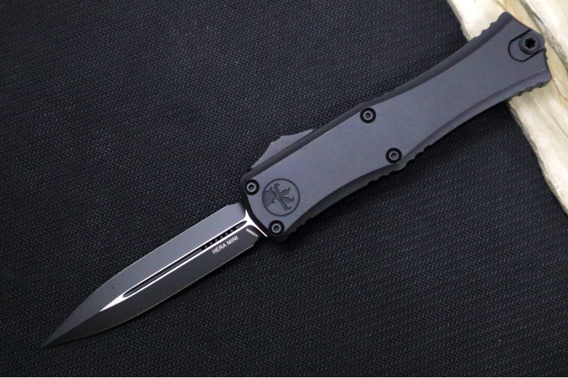 Microtech Mini Hera II OTF Tactical - Dagger Blade / Black Finish / Black Anodized Aluminum Handle & Hardware 1702M-1T - Northwest Knives
