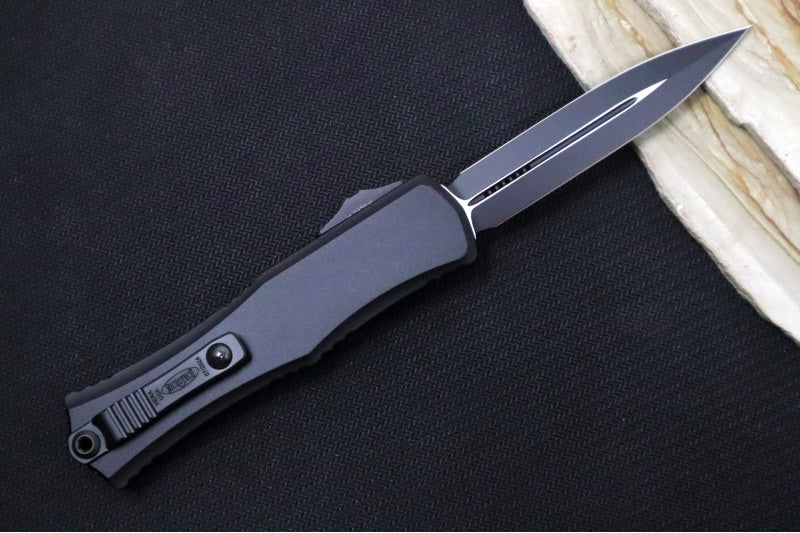Microtech Mini Hera II OTF Tactical - Dagger Blade / Black Finish / Black Anodized Aluminum Handle & Hardware 1702M-1T - Northwest Knives