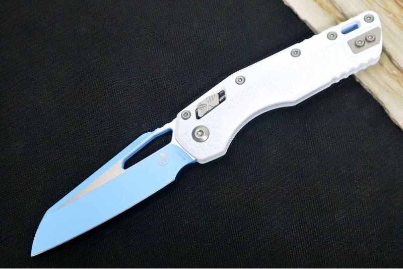 Microtech MSI Manual Folder - Two-Toned Sky Blue Finished Blade / White Polymer w/ Trim-Grip Handle 210T-PMCWH-Y7 - Northwest Knives