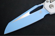 Microtech MSI Manual Folder - Two-Toned Sky Blue Finished Blade / White Polymer w/ Trim-Grip Handle 210T-PMCWH-Y7 - Northwest Knives