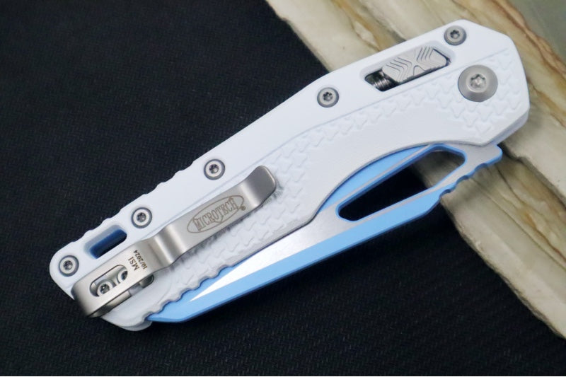 Microtech MSI Manual Folder - Two-Toned Sky Blue Finished Blade / White Polymer w/ Trim-Grip Handle 210T-PMCWH-Y7 - Northwest Knives