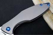 Koenig Arius - Standard with Pinstripe Patterned Handle - Stonewashed Blade with Polished Flats - Blue Spacer (Gen 4) - Northwest Knives