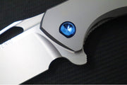 Koenig Arius - Standard with Pinstripe Patterned Handle - Stonewashed Blade with Polished Flats - Blue Spacer (Gen 4) - Northwest Knives