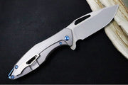 Koenig Arius - Standard with Pinstripe Patterned Handle - Stonewashed Blade with Polished Flats - Blue Spacer (Gen 4) - Northwest Knives