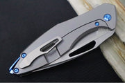 Koenig Arius - Standard with Pinstripe Patterned Handle - Stonewashed Blade with Polished Flats - Blue Spacer (Gen 4) - Northwest Knives