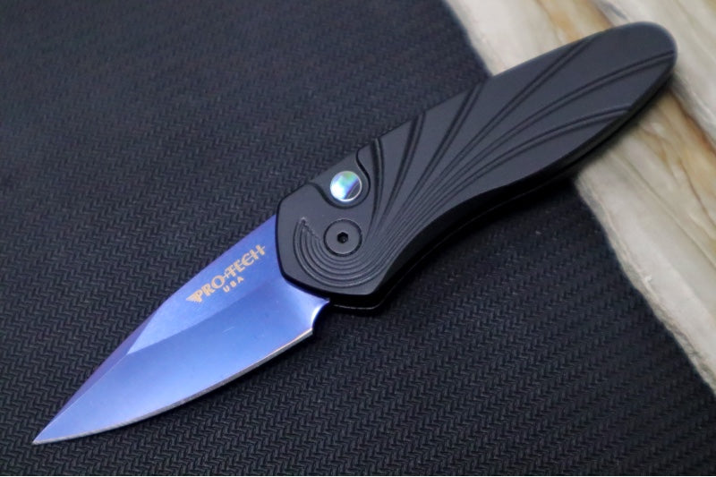 Pro Tech Sprint Auto - 3D Wave Black Anodized Aluminum Handle / Abalone Push Button / Sapphire Blue Blade Finish / CPM-S35VN Steel 2937-SB