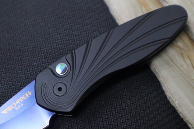 Pro Tech Sprint Auto - 3D Wave Black Anodized Aluminum Handle / Abalone Push Button / Sapphire Blue Blade Finish / CPM-S35VN Steel 2937-SB - Northwest Knives