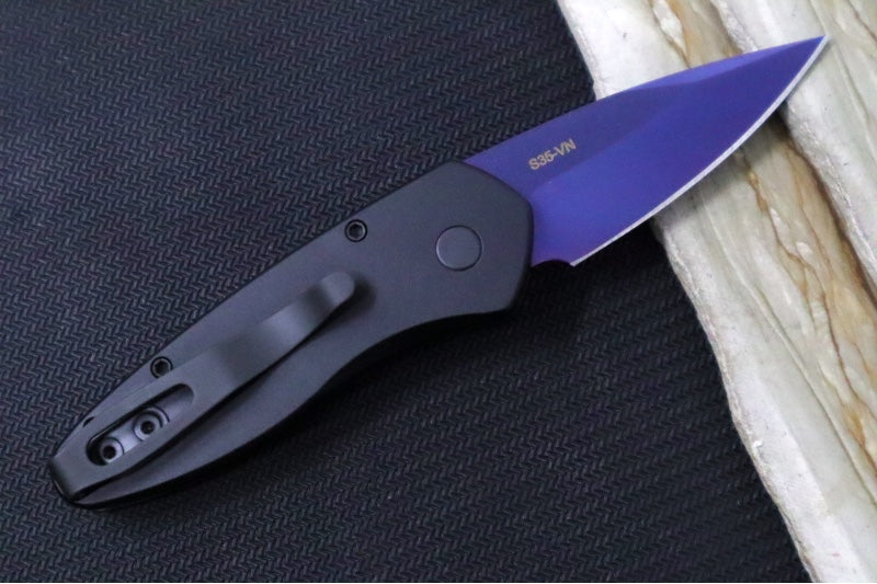 Pro Tech Sprint Auto - 3D Wave Black Anodized Aluminum Handle / Abalone Push Button / Sapphire Blue Blade Finish / CPM-S35VN Steel 2937-SB