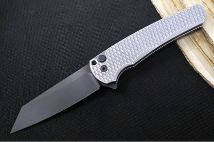 Pro Tech Malibu Limited - "Dragon Scale" Grey Battleworn Anodized Aluminum Handle / Black Hardware & Clip / DLC Black finish / Reverse Tanto Blade / CPM-Magnacut Steel 5436-BWGREY