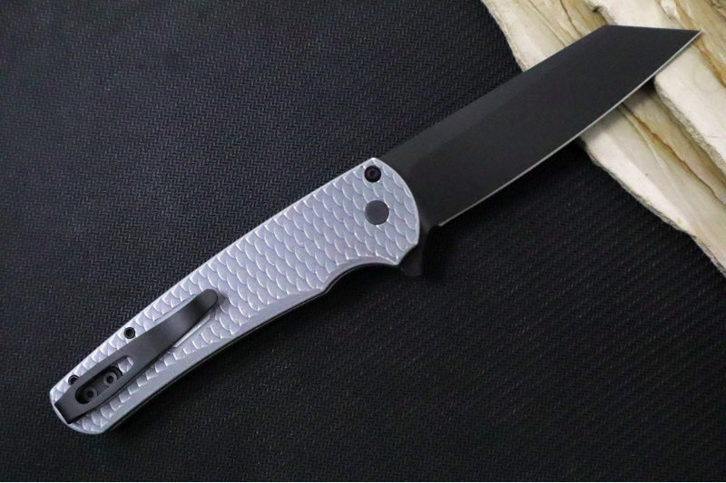 Pro Tech Malibu Limited - "Dragon Scale" Grey Battleworn Anodized Aluminum Handle / Black Hardware & Clip / DLC Black finish / Reverse Tanto Blade / CPM-Magnacut Steel 5436-BWGREY