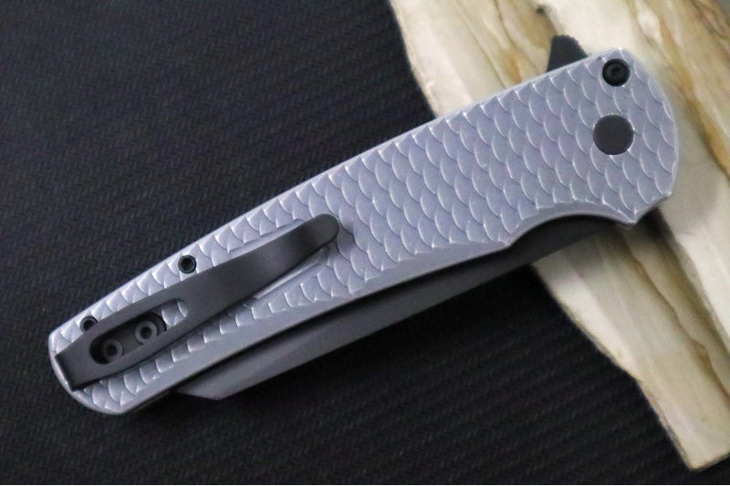 Pro Tech Malibu Limited - "Dragon Scale" Grey Battleworn Anodized Aluminum Handle / Black Hardware & Clip / DLC Black finish / Reverse Tanto Blade / CPM-Magnacut Steel 5436-BWGREY