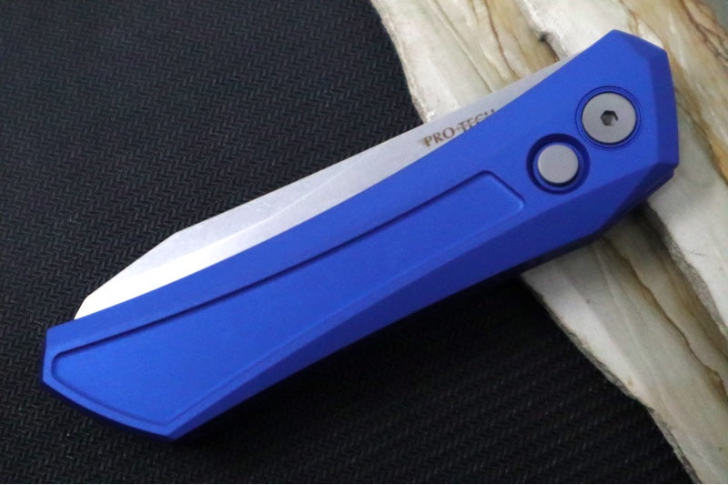 Pro Tech Oligarch Auto - Solid Blue Anodized Aluminum Handle / Stonewashed Finish Spear Point Blade / CPM-Magnacut Steel DS101-Blue