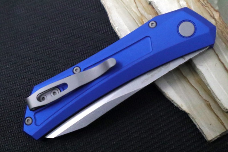 Pro Tech Oligarch Auto - Solid Blue Anodized Aluminum Handle / Stonewashed Finish Spear Point Blade / CPM-Magnacut Steel DS101-Blue