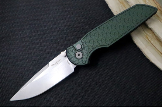 Pro Tech TR-3 Integrity - Drop Point / Stonewashed Finish / CPM-S35VN Steel / "Relic" Green Textured Anodized Handle INT105-GREEN