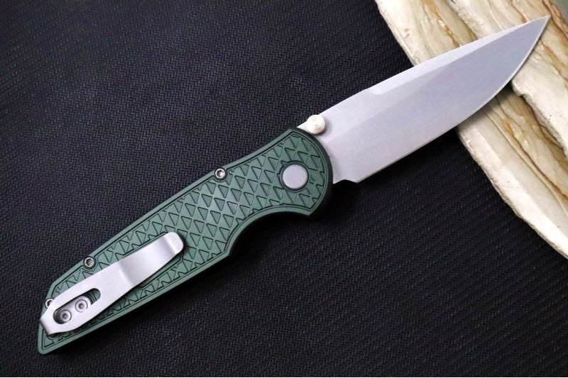 Pro Tech TR-3 Integrity - Drop Point / Stonewashed Finish / CPM-S35VN Steel / "Relic" Green Textured Anodized Handle INT105-GREEN