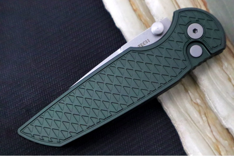 Pro Tech TR-3 Integrity - Drop Point / Stonewashed Finish / CPM-S35VN Steel / "Relic" Green Textured Anodized Handle INT105-GREEN - Northwest Knives