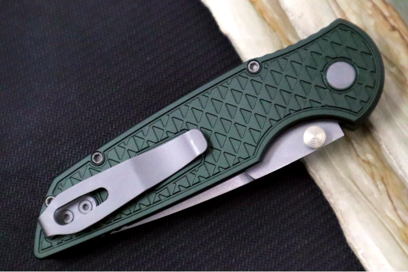 Pro Tech TR-3 Integrity - Drop Point / Stonewashed Finish / CPM-S35VN Steel / "Relic" Green Textured Anodized Handle INT105-GREEN