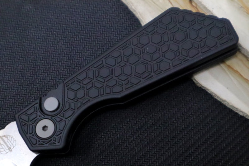 Pro Tech Strider PT+ Auto - "Gridlock" Black Anodized Aluminum Handle / Stonewash Finish / CPM-Magnacut Steel PT205-Gridlock