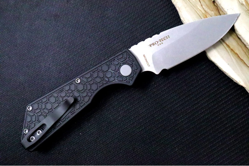 Pro Tech Strider PT+ Auto - "Gridlock" Black Anodized Aluminum Handle / Stonewash Finish / CPM-Magnacut Steel PT205-Gridlock