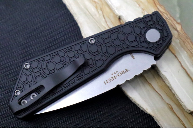 Pro Tech Strider PT+ Auto - "Gridlock" Black Anodized Aluminum Handle / Stonewash Finish / CPM-Magnacut Steel PT205-Gridlock