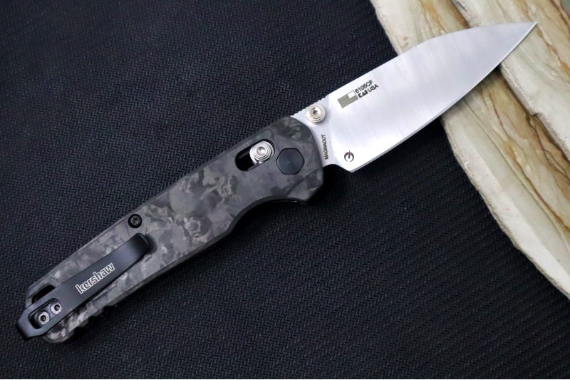 Kershaw Bel-Air Manual - Black Marbled Carbon Fiber Handle / Drop Point Blade / Satin Finish / CPM-Magnacut Steel 6150CF