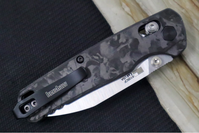 Kershaw Bel-Air Manual - Black Marbled Carbon Fiber Handle / Drop Point Blade / Satin Finish / CPM-Magnacut Steel 6150CF