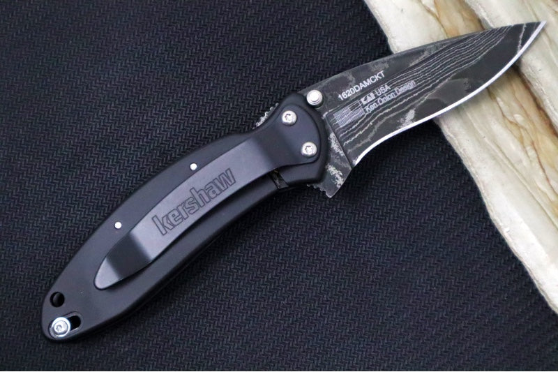 Kershaw 1620DAMCKT Scallion Flipper - Damascus Steel Blade / Black Stainless Steel Aluminum Handle