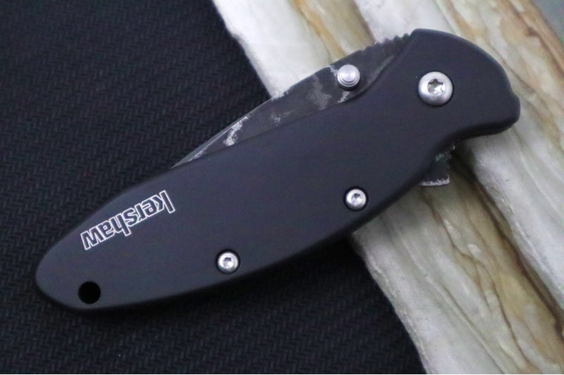 Kershaw 1620DAMCKT Scallion Flipper - Damascus Steel Blade / Black Stainless Steel Aluminum Handle - Northwest Knives