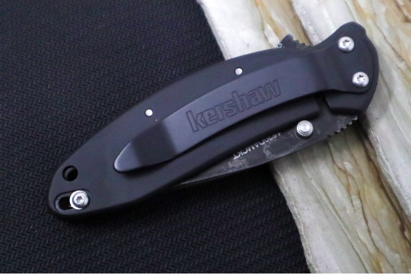 Kershaw 1620DAMCKT Scallion Flipper - Damascus Steel Blade / Black Stainless Steel Aluminum Handle