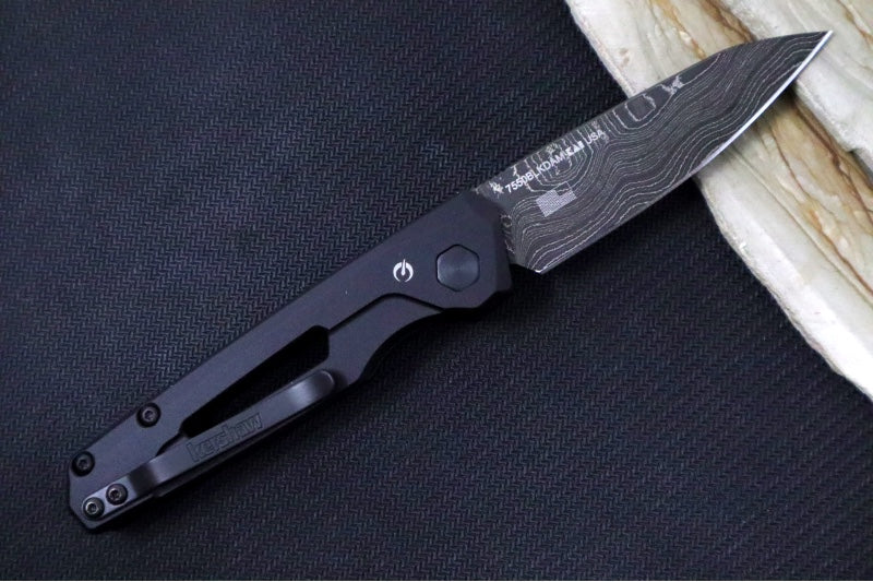 Kershaw 7550 Launch 11 Automatic Knife - Damascus Steel / Reverse Tanto Blade / Black Anodized Aluminum Handle 7550BLKDAM - Northwest Knives