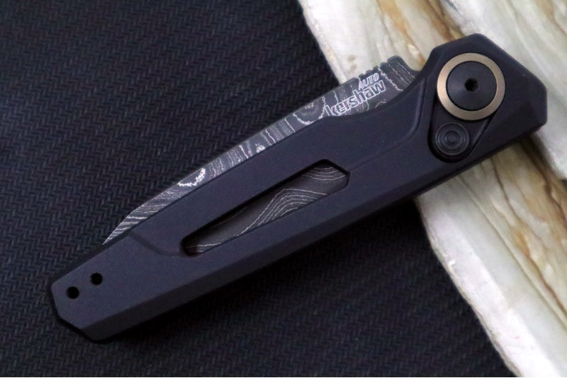 Kershaw 7550 Launch 11 Automatic Knife - Damascus Steel / Reverse Tanto Blade / Black Anodized Aluminum Handle 7550BLKDAM - Northwest Knives