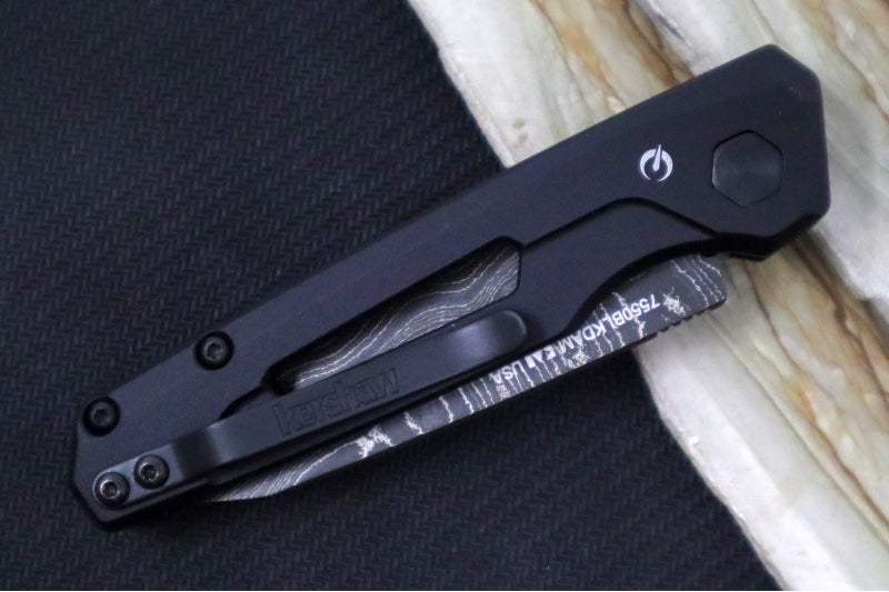 Kershaw 7550 Launch 11 Automatic Knife - Damascus Steel / Reverse Tanto Blade / Black Anodized Aluminum Handle 7550BLKDAM - Northwest Knives