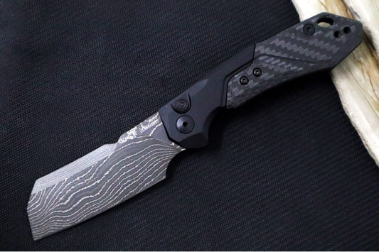 Kershaw Launch 14 Auto - Cleaver Style / Black Damascus Blade / Black Anodized Aluminum Handle with a Carbon Fiber Scale 7850BLKDAM