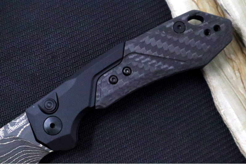 Kershaw Launch 14 Auto - Cleaver Style / Black Damascus Blade / Black Anodized Aluminum Handle with a Carbon Fiber Scale 7850BLKDAM