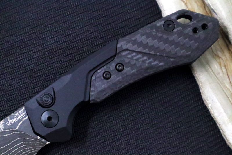 Kershaw Launch 14 Auto - Cleaver Style / Black Damascus Blade / Black Anodized Aluminum Handle with a Carbon Fiber Scale 7850BLKDAM - Northwest Knives