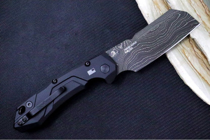 Kershaw Launch 14 Auto - Cleaver Style / Black Damascus Blade / Black Anodized Aluminum Handle with a Carbon Fiber Scale 7850BLKDAM