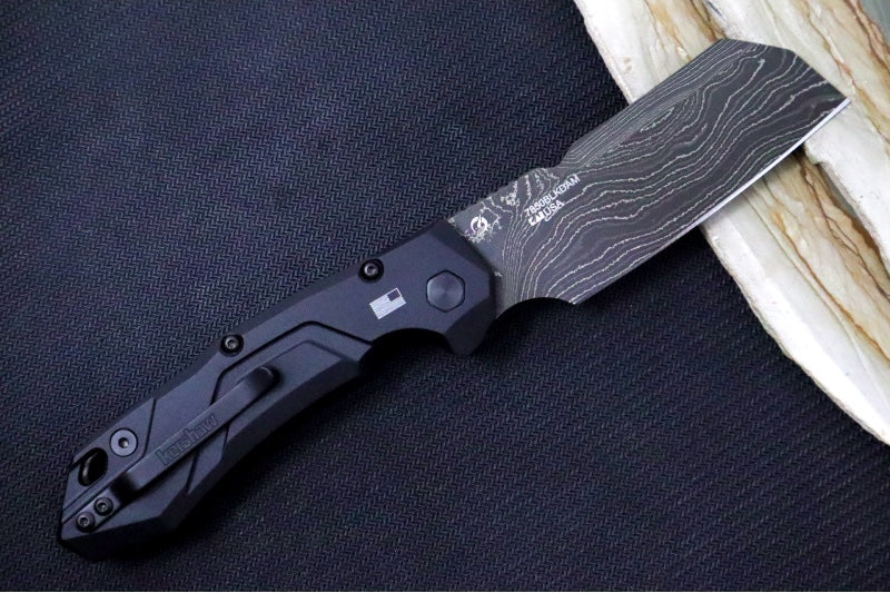 Kershaw Launch 14 Auto - Cleaver Style / Black Damascus Blade / Black Anodized Aluminum Handle with a Carbon Fiber Scale 7850BLKDAM - Northwest Knives