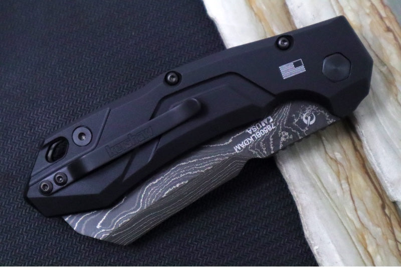 Kershaw Launch 14 Auto - Cleaver Style / Black Damascus Blade / Black Anodized Aluminum Handle with a Carbon Fiber Scale 7850BLKDAM - Northwest Knives