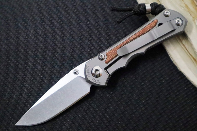 Chris Reeve Knives Small Inkosi Glass Blasted LEFT HAND - Natural Canvas Micarta Inlays / Drop Point Blade / CPM-Magnacut Steel SIN-1119-001