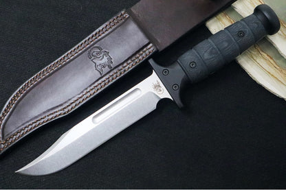 Rick Hinderer Knives Kabar -  Stonewashed Blade / CPM-3V / Black Micarta Handle / Brown Leather Sheath