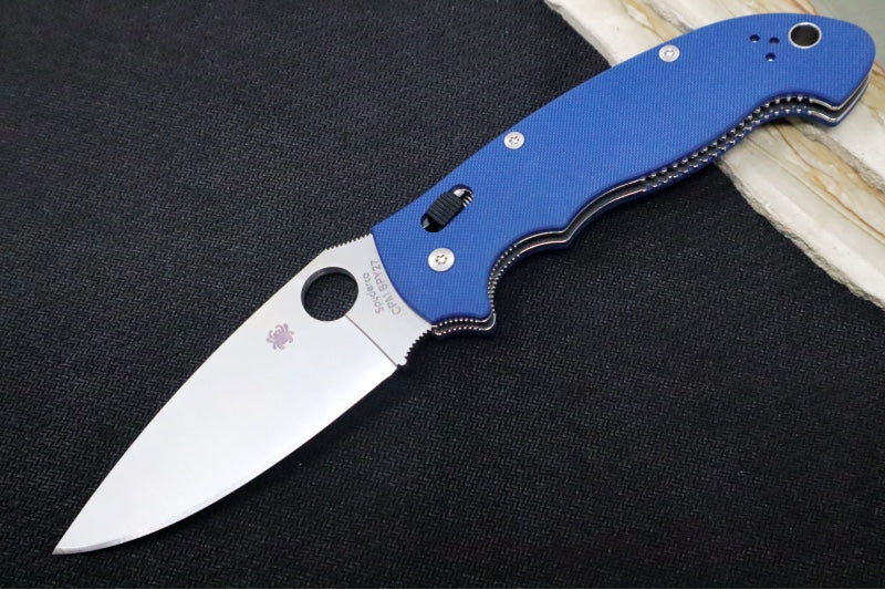 Spyderco Manix 2 XL - Cobalt Blue G-10 Handle / CPM-SPY27 Steel / Satin finish / Leaf Shaped Blade C95GPCBL2 - Northwest Knives
