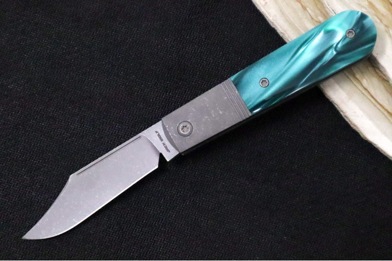 Jack Wolf Knives Big Bro Jack Slip Joint - Kirinite Oz Green Inlay / Dark Blasted & Tumbled Titanium Bolsters / CPM-S90V Steel