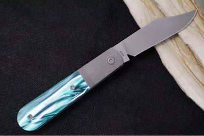 Jack Wolf Knives Big Bro Jack Slip Joint - Kirinite Oz Green Inlay / Dark Blasted & Tumbled Titanium Bolsters / CPM-S90V Steel