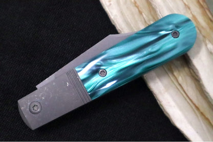 Jack Wolf Knives Big Bro Jack Slip Joint - Kirinite Oz Green Inlay / Dark Blasted & Tumbled Titanium Bolsters / CPM-S90V Steel